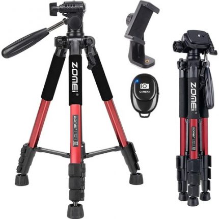 Zomei Q111 Kamera Tripodu Cep Telefonu Tutuculu + Uzaktan Kumanda, Alüminyum Alaşım Hafif Kamera Ayaklı Tripod 3 Yönlü Döner Başlık Hızlı Değiştirme Plakası ve Çanta 47 - 140 cm Kırmızı Renk