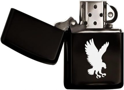 Gift Kartal Tasarımlı Siyah Benzinli Metal Çakmak