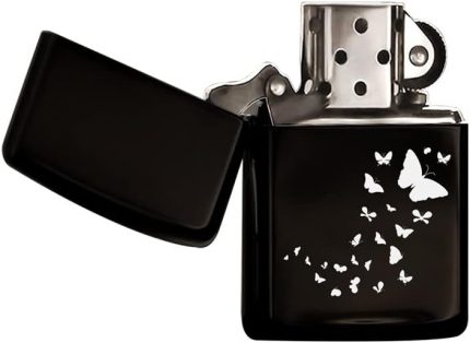 Gift Kelebekler Tasarımlı Siyah Benzinli Metal Çakmak