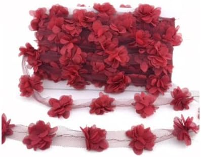 Marifetlerim - Bordo Lazer Kesim Çiçek Tül 1 Metre