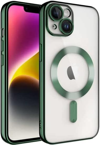 iPhone 13 için Kılıf Kamera Korumalı Magsafe Wireless Şarj Özellikli Demre Kapak Çok Şık Kristal Kılıf Telefonunuzu tam korur iphone 13 kablosuz şarj destekli (Yeşil)