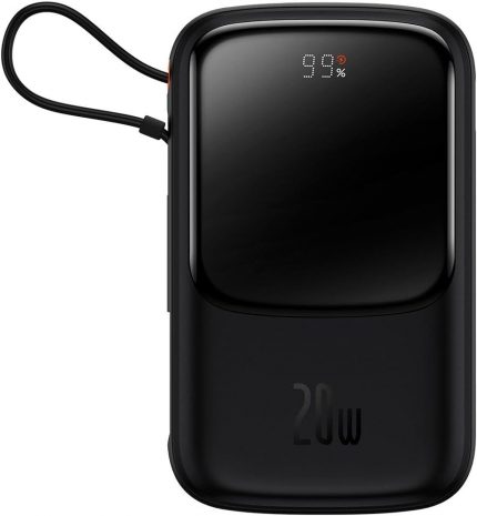 Q Pow Pro Overseas Edition 10.000 Mah Lcd Display 20W Powerbank (Lightning Kablolu), Siyah