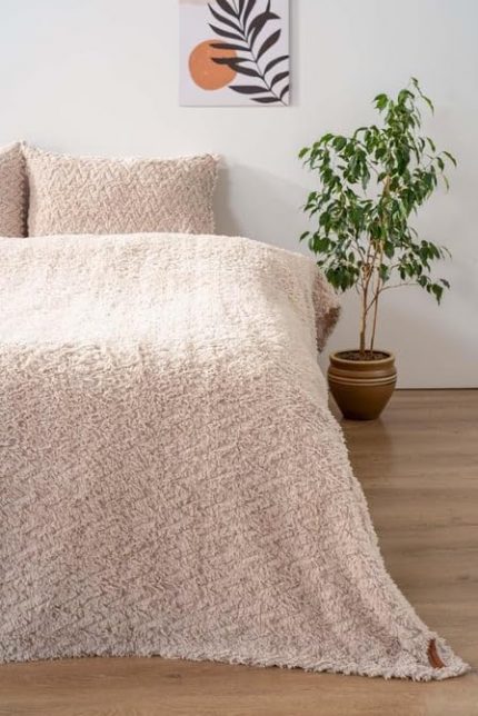 Dali Jakarlı Deluxe Bej Çift Kişilik Uyku Seti, 3 Parça, Yatak Örtüsü