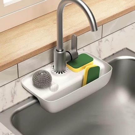Elastik Musluk Matı Su Tutucu Düzenleyici Kaydırmaz Taban Organizer Mutfak Banyo (Beyaz)