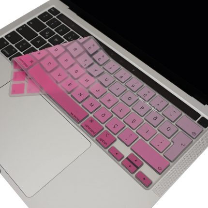 Macbook Pro Klavye Kılıfı 13 inç M1-M2, (Türkçe Q) A2338 A2289 A2251 A2141 ile Uyumlu Gradient Pembe