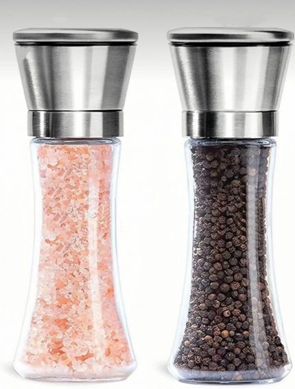 Paslanmaz Çelik Kapaklı Cam Gövdeli Baharat Değirmeni Seti 2&apos;li 19 cm