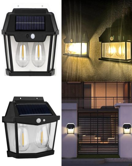 Solar Güneş Enerjili Lamba 2 Ampul Flament Led Hareket Sensörlü 3 Işık Modlu Aplik Su Geçirmez Duvar Teras Veranda Bahçe Agaç Patika Garaj Balkon Dekorasyon Aydınlatma 1 Adet