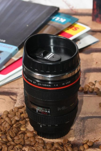 Objektif Kupa Lens Kupa Kahve Ve Çay İçin Termos Kupa Fotoğraf Tutkunları İçin Dekoratif Hediyelik 350 ml (Plastik Kapak)