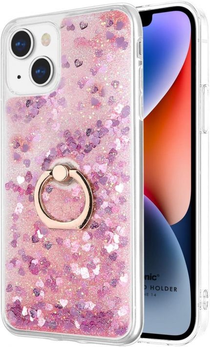 Apple iPhone 14 Plus için Kılıf Glitter Liquid Holder Pembe [iPhone 14 Plus ile Uyumlu Kılıf - Pembe]