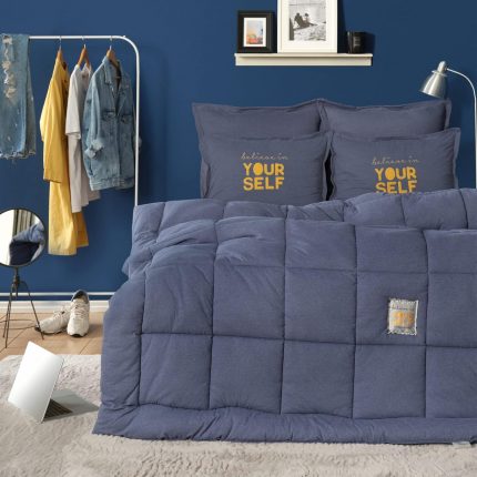 Home Motto Cotton Comfort Çift Kişilik Uyku Seti İndigo