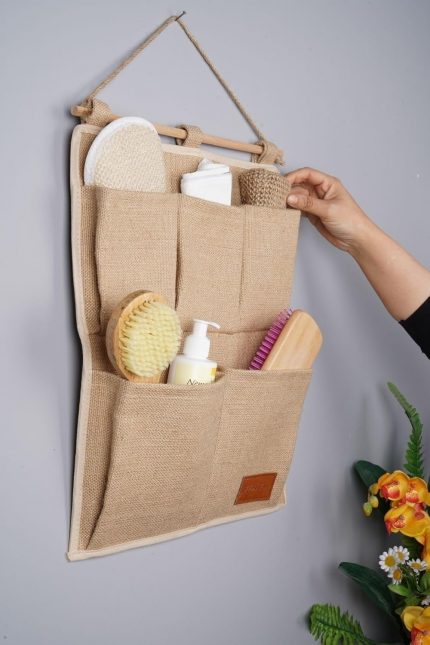 Home 2 Katlı 5 Cepli Duvar Tipi Jüt Düzenleyici Banyo Mutfak Düzenleyici 35 X 45 Cm
