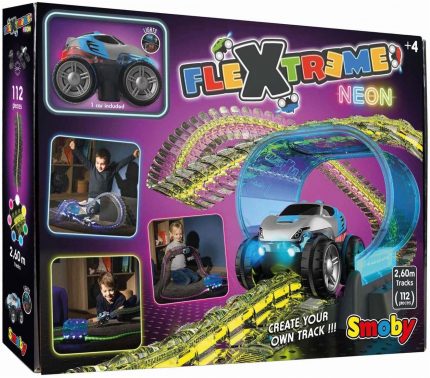 180917, FleXtreme Neon Oyun Seti, Yarı Saydam, Işıklı, 2.60m Uzunlukta Pist, Elektronik Tünel, Pilli, FleXtreme Neon Racetrack Set