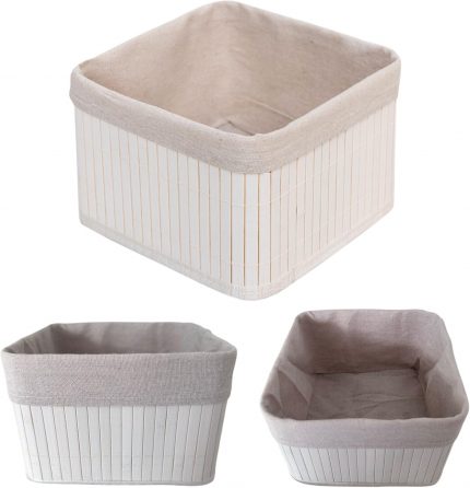 Bambu Çok Amaçlı Saklama Kutusu Düzenleyici Kare Organizer, Dekoratif Bambu Düzenleyici BEYAZ (20x20x13cm)