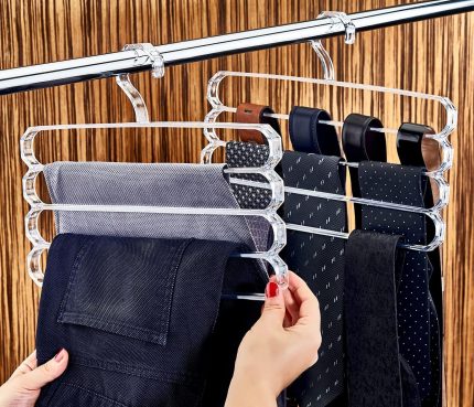 Kristal 4 Gözlü Pratik Pantolon ve Etek Askısı (Şeffaf), Kristal Kravat ve Fular Askısı