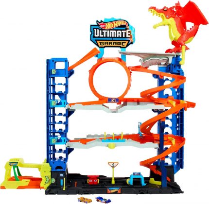 WHeeLS Yeni Ultimate Garaj, 2 Döküm Araba içeren Oyun Seti, 50&apos;den fazla 1:64 Ölçekli Araba için Oyuncak Depolama, 4 Seviyeli Pist Oyunu, Ejderhayı Yen