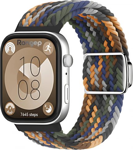 Huawei Watch Fit 3 İle Uyumlu Örgü Loop Kordon Terleme Yapmayan Nefes Alabilir Hafif Yapılı Manyetik Toka Tasarımlı Deformasyona Dayanıklı Rahat Kumaşlı Elastik Kayış