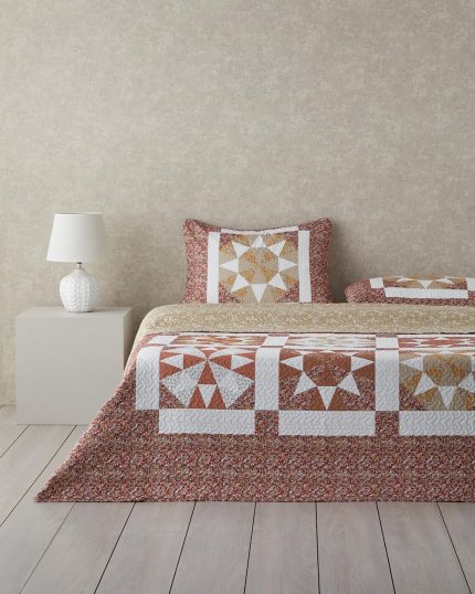 Home Vintage Lace Patchwork Çok Amaçlı Tek Kişilik Yatak Örtüsü Takımı 160x220 cm Terracotta