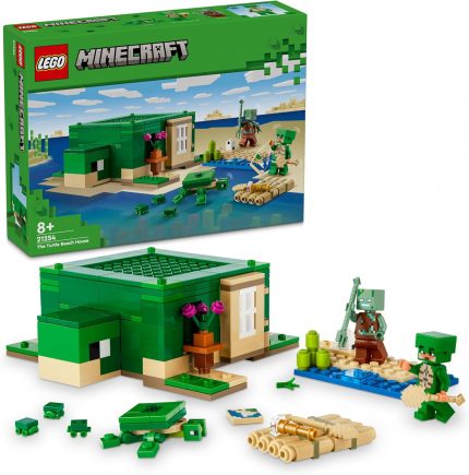 Minecraft Kaplumbağa Plaj Evi 21254-7 Yaş ve Üzeri Macera Oyunları Seven Çocuklar İçin 3 adet LEGO Minecraft Minifigürü içeren Yaratıcı Oyuncak Yapım Seti, Doğum Günü Hediyesi Fikri (234 Parça)