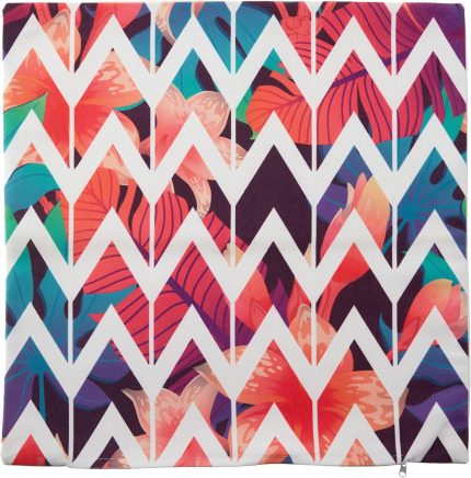 K2446 Nilüfer Temalı Zigzag Desenli Yastık ve Kırlent Kılıfı, 43x43 cm